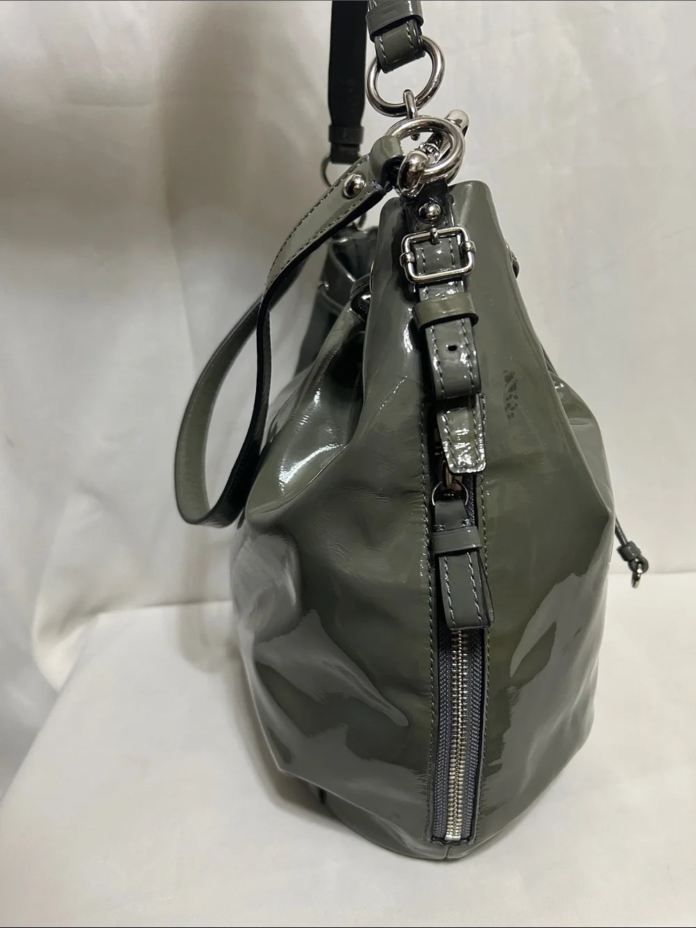 Coach Madison Patent Leather Marielle Drawstring Bag In Green